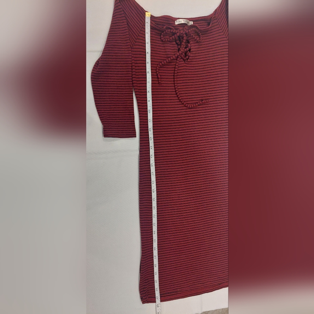 Heart & Hips Burgundy Striped Lace-Up Long Sleeve Dress - Picture 5 of 6